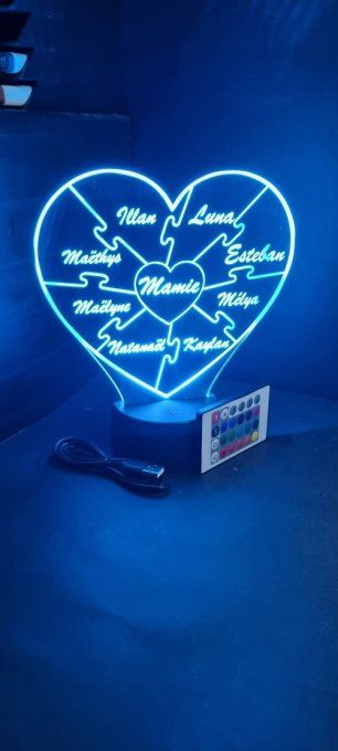 Lampe led 3D Coeur Puzzle, veilleuse, déco, idée cadeau, amour, maman, fête des mères, chevet