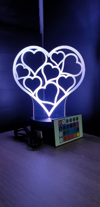 Lampe led 3d Cœur, amour, veilleuse, chevet, éclairage, personnalisé