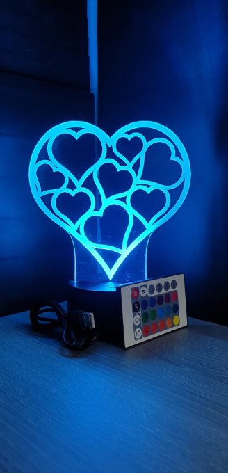 Lampe led 3d Cœur, amour, veilleuse, chevet, éclairage, personnalisé