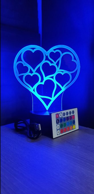 Lampe led 3d Cœur, amour, veilleuse, chevet, éclairage, personnalisé