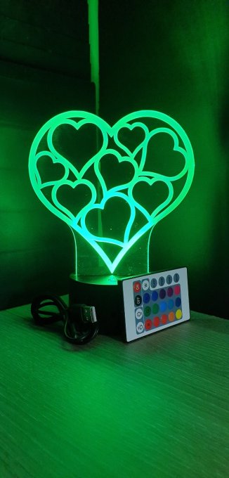 Lampe led 3d Cœur, amour, veilleuse, chevet, éclairage, personnalisé