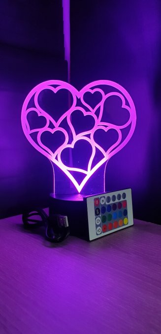 Lampe led 3d Cœur, amour, veilleuse, chevet, éclairage, personnalisé