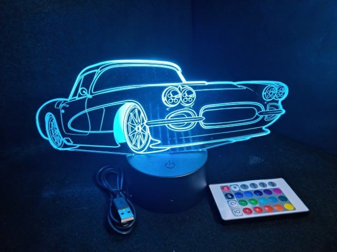 Lampe led 3D Corvette 1960, voiture, veilleuse, chevet, cadeau