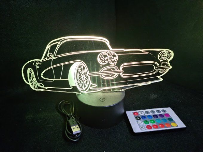 Lampe led 3D Corvette 1960, voiture, veilleuse, chevet, cadeau