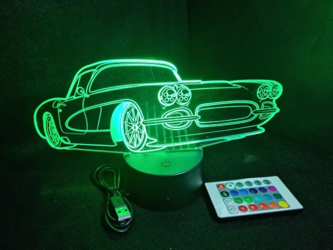 Lampe led 3D Corvette 1960, voiture, veilleuse, chevet, cadeau