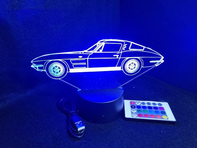 Lampe led 3D Corvette 1963, retro, voiture, veilleuse, chevet, cadeau, déco, illusion