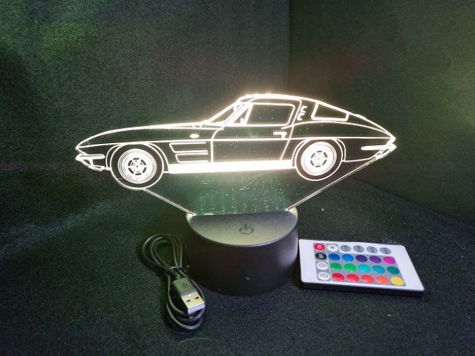 Lampe led 3D Corvette 1963, retro, voiture, veilleuse, chevet, cadeau, déco, illusion