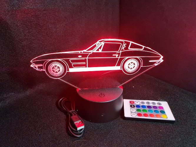 Lampe led 3D Corvette 1963, retro, voiture, veilleuse, chevet, cadeau