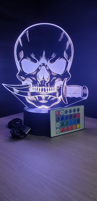 Lampe led 3D Crâne couteau, veilleuse, chevet, néon, idée cadeau, déco, illusion, bureau, lumière 