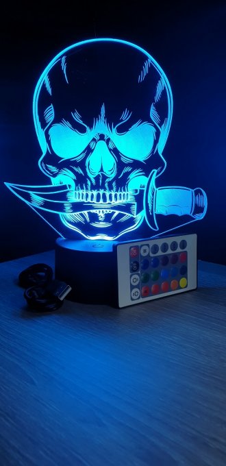 Lampe led 3D Crâne couteau, veilleuse, chevet, néon, idée cadeau, déco, illusion, bureau, lumière 
