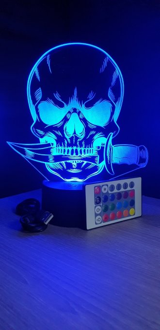 Lampe led 3D Crâne couteau, veilleuse, chevet, néon, idée cadeau, déco, illusion, bureau, lumière 