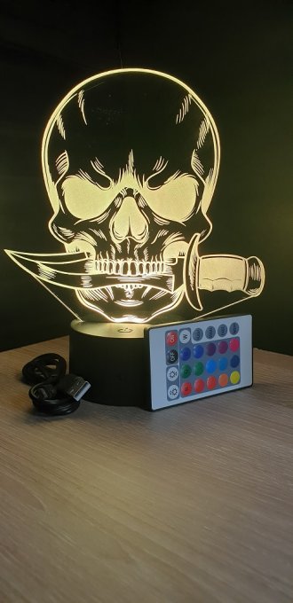 Lampe led 3D Crâne couteau, veilleuse, chevet, néon, idée cadeau, déco, illusion, bureau, lumière 