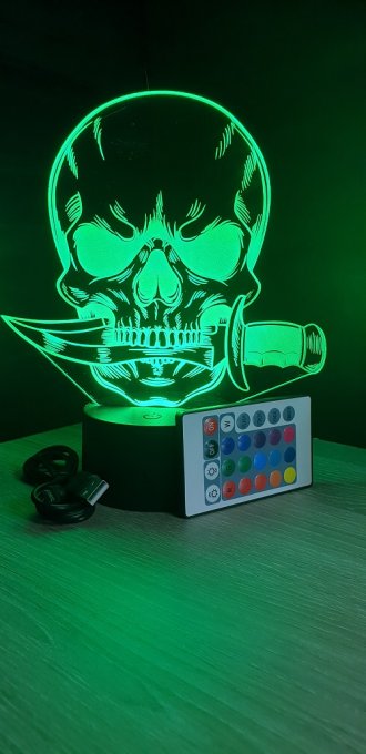 Lampe led 3D Crâne couteau, veilleuse, chevet, néon, idée cadeau, déco, illusion, bureau, lumière 