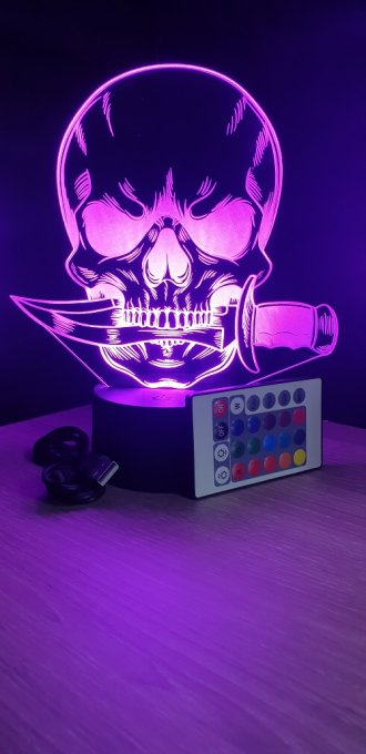 Lampe led 3D Crâne couteau, veilleuse, chevet, néon, idée cadeau, déco, illusion, bureau, lumière 