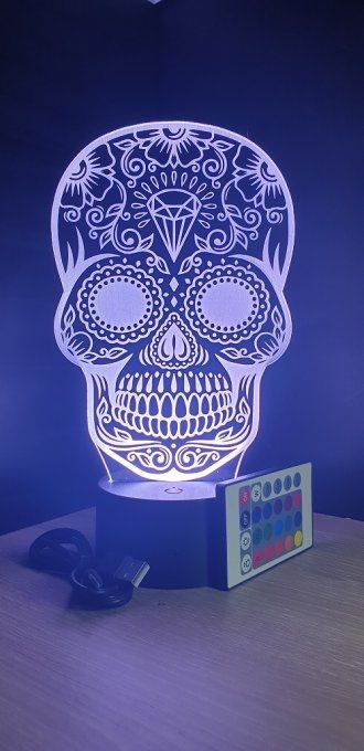 Lampe led 3d Crane Mexicain, Calaveras, tête de mort, fête, masque, jour des morts, mexique