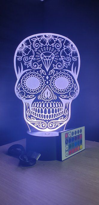 Lampe led 3d Crane Mexicain, Calaveras, tête de mort, fête, masque