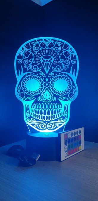 Lampe led 3d Crane Mexicain, Calaveras, tête de mort, fête, masque, jour des morts, mexique