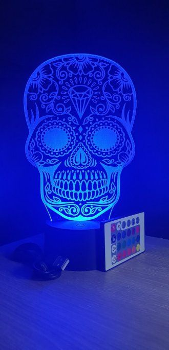 Lampe led 3d Crane Mexicain, Calaveras, tête de mort, fête, masque