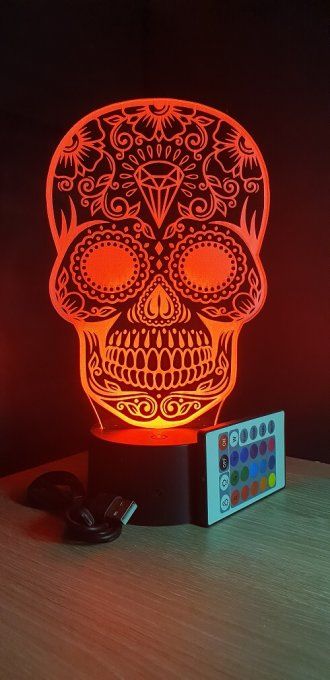 Lampe led 3d Crane Mexicain, Calaveras, tête de mort, fête, masque, jour des morts, mexique