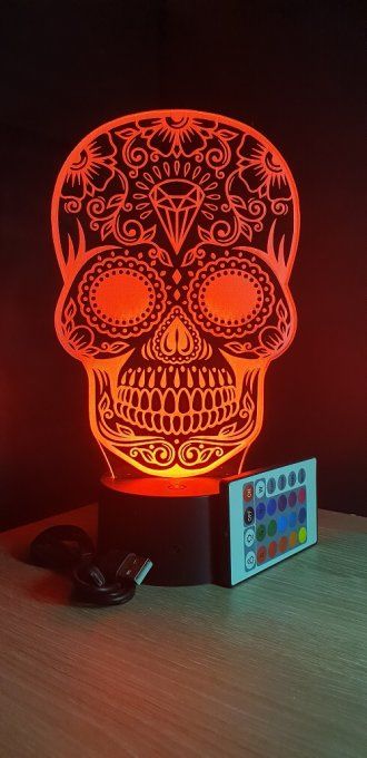 Lampe led 3d Crane Mexicain, Calaveras, tête de mort, fête, masque