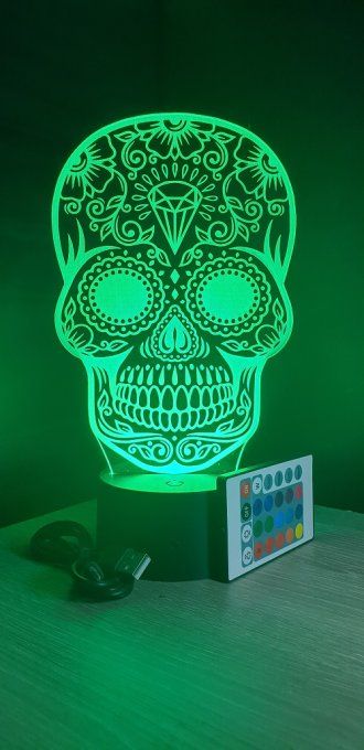 Lampe led 3d Crane Mexicain, Calaveras, tête de mort, fête, masque