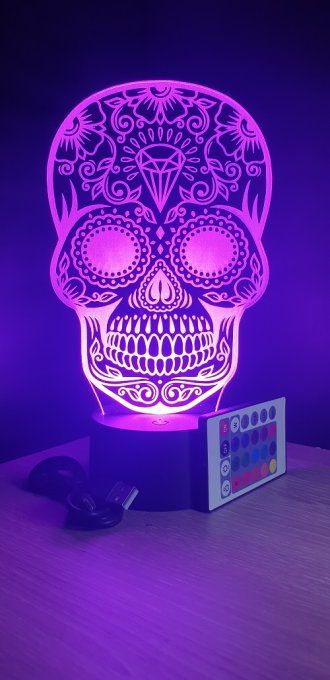 Lampe led 3d Crane Mexicain, Calaveras, tête de mort, fête, masque