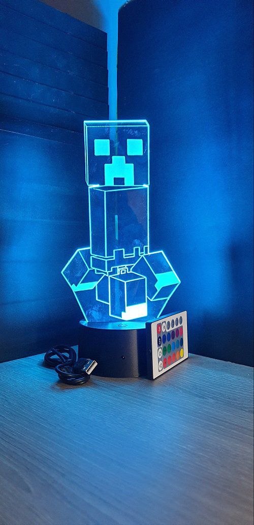 Lampe led 3D Creeper, Minecraft, veilleuse, idée cadeau, jeux video, geek, déco, illusion