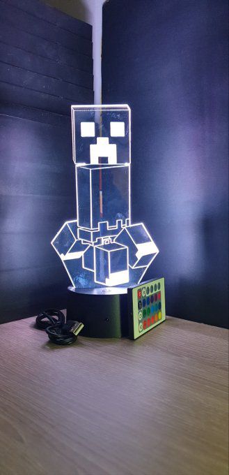 Lampe led 3D Creeper, Minecraft, veilleuse, idée cadeau, jeux video, geek, déco, illusion