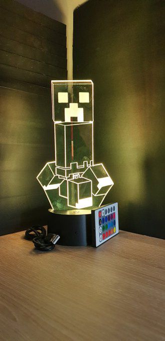 Lampe led 3D Creeper, Minecraft, veilleuse, idée cadeau, jeux video, geek, déco, illusion