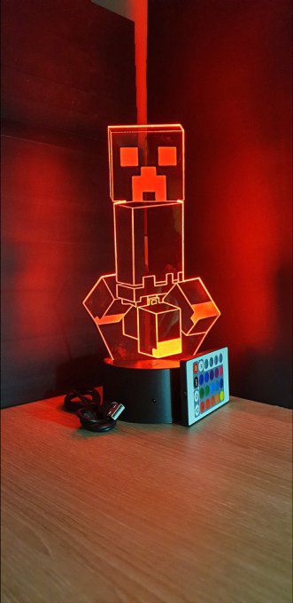 Lampe led 3D Creeper, Minecraft, veilleuse, idée cadeau, jeux video, geek, déco, illusion