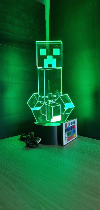 Lampe led 3D Creeper, Minecraft, veilleuse, idée cadeau, jeux video, geek, déco, illusion