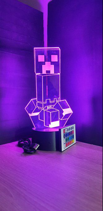 Lampe led 3D Creeper, Minecraft, veilleuse, idée cadeau, jeux video, geek, déco, illusion