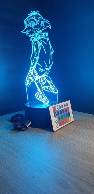 Lampe led 3D Dobby, Harry potter, film, chevet, veilleuse, idée cadeau, déco, illusion