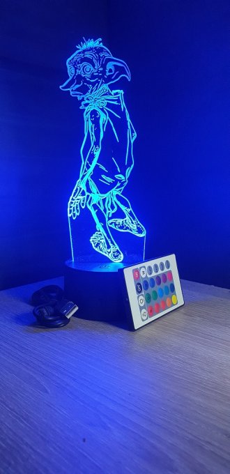 Lampe led 3D Dobby, Harry potter, film, chevet, veilleuse, idée cadeau, déco, illusion