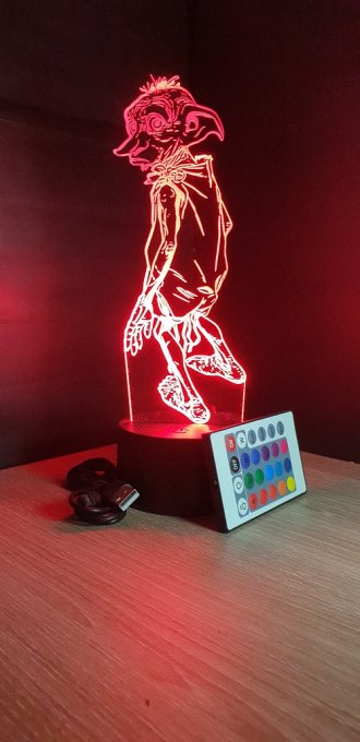Lampe led 3D Dobby, Harry potter, film, chevet, veilleuse, idée cadeau, déco, illusion