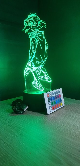 Lampe led 3D Dobby, Harry potter, film, chevet, veilleuse, idée cadeau, déco, illusion