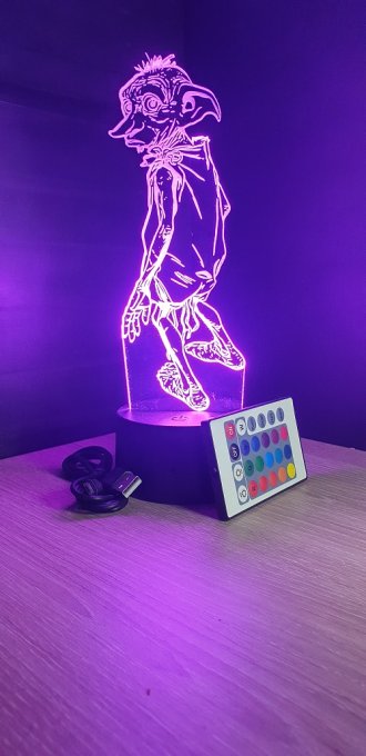 Lampe led 3D Dobby, Harry potter, film, chevet, veilleuse, idée cadeau, déco, illusion