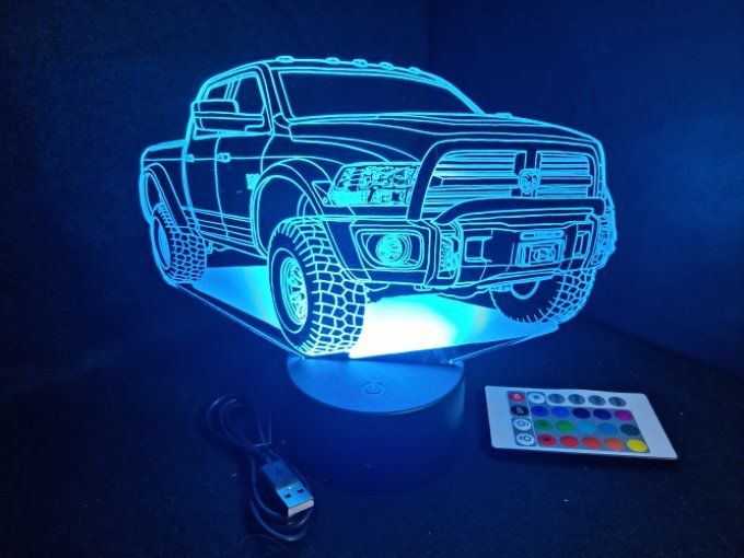 Lampe led 3D Dodge Ram 1500, voiture, veilleuse, chevet, cadeau, déco