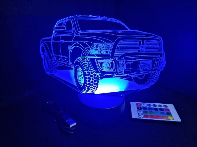 Lampe led 3D Dodge Ram 1500, retro, voiture, veilleuse, chevet, cadeau, déco, illusion