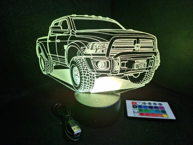 Lampe led 3D Dodge Ram 1500, voiture, veilleuse, chevet, cadeau, déco