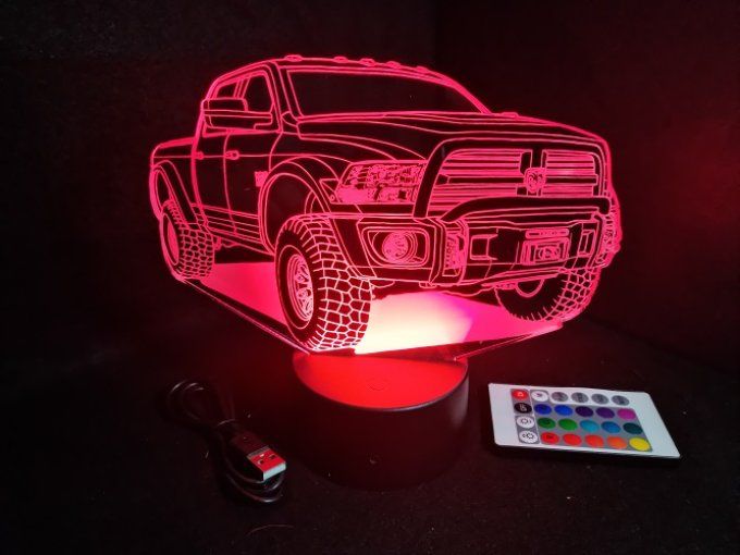 Lampe led 3D Dodge Ram 1500, voiture, veilleuse, chevet, cadeau, déco