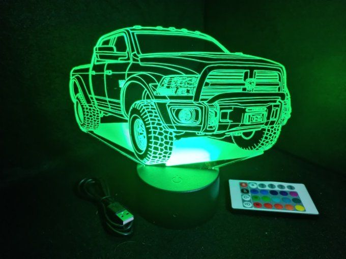 Lampe led 3D Dodge Ram 1500, retro, voiture, veilleuse, chevet, cadeau, déco, illusion