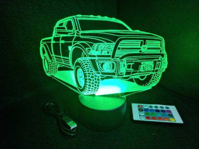 Lampe led 3D Dodge Ram 1500, voiture, veilleuse, chevet, cadeau, déco