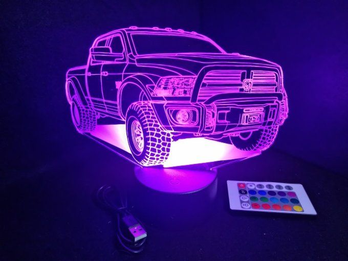 Lampe led 3D Dodge Ram 1500, voiture, veilleuse, chevet, cadeau, déco