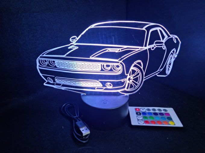 Lampe led 3D Dodge SRT, retro, voiture, veilleuse, chevet, cadeau, déco, illusion