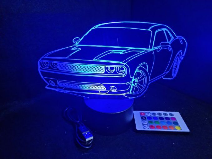 Lampe led 3D Dodge SRT, retro, voiture, veilleuse, chevet, cadeau, déco, illusion