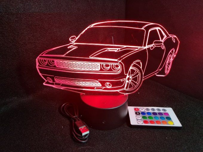 Lampe led 3D Dodge SRT, voiture, veilleuse, chevet, cadeau