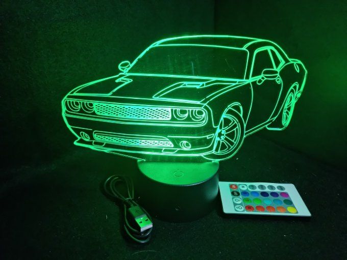 Lampe led 3D Dodge SRT, voiture, veilleuse, chevet, cadeau, lumière