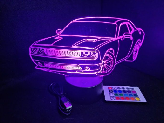 Lampe led 3D Dodge SRT, voiture, veilleuse, chevet, cadeau, lumière