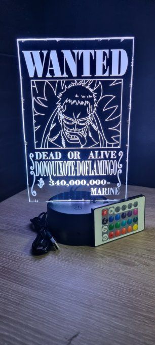 Lampe led 3D Doflamingo Wanted, manga, veilleuse, idée cadeau, dessin animé, déco, chevet